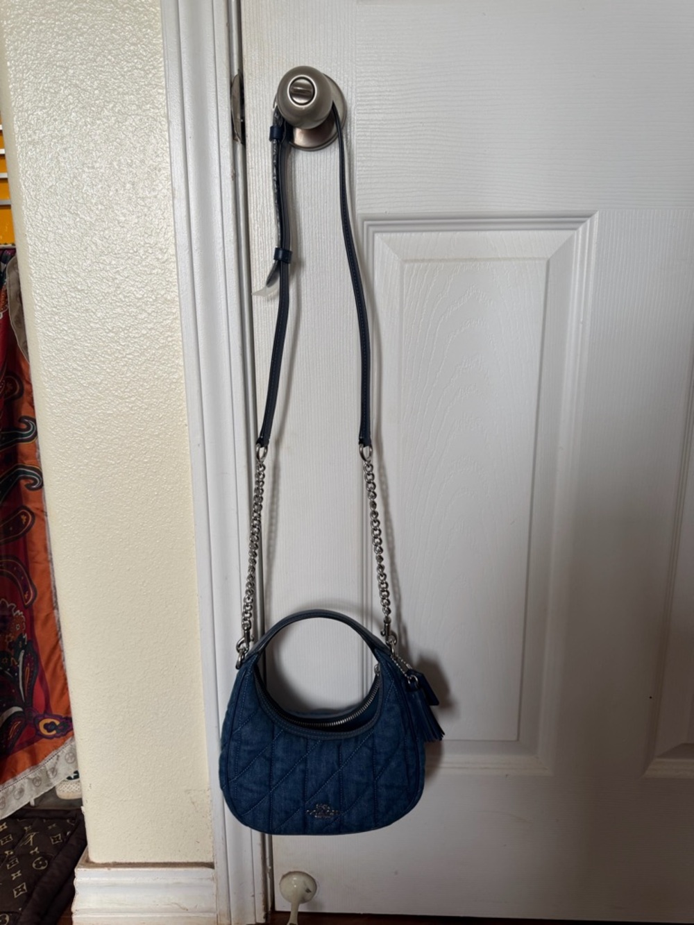 COACH Blue Quilted Shoulder Bag with Chain Strap